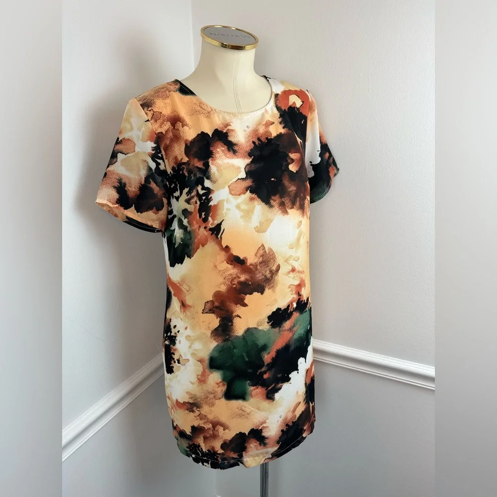 LULU’S Camaraderie Orange Print Shift Dress | Size Small - Picture 3 of 12
